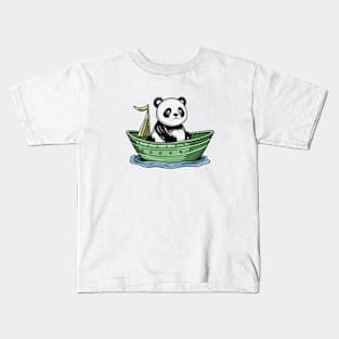 Cute Panda Driving Small Boat Ship Kids T-Shirt